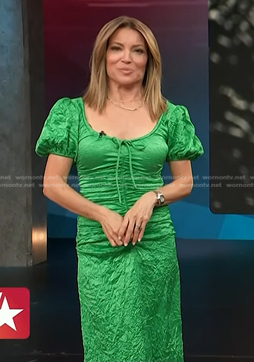 Kit's green crinkle satin dress on Access Hollywood