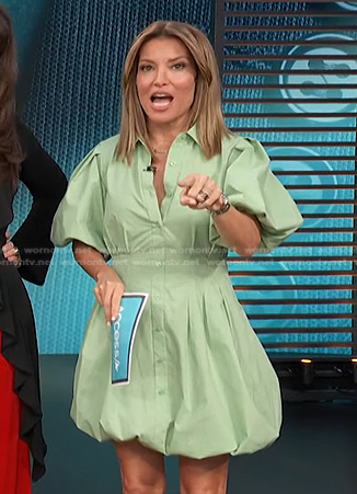 Kit's green puff sleeve shirtdress on Access Hollywood