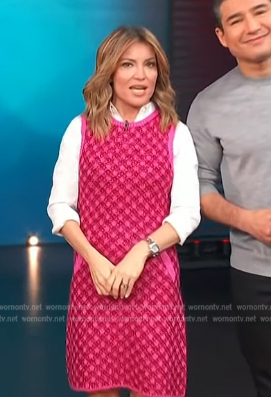 Kit's pink check tweed mini dress on Access Hollywood
