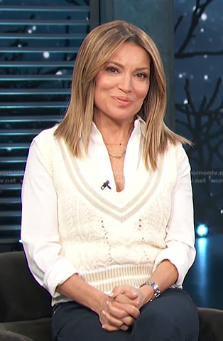kit's white cable knit vest on Access Hollywood