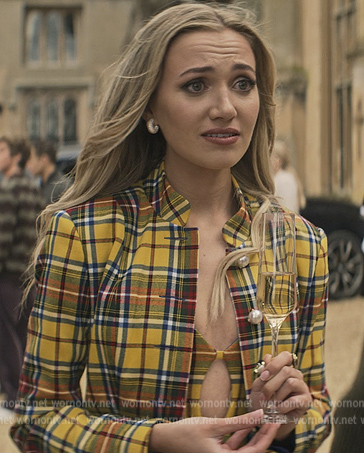 Lady-Phoebe's yellow tartan jacket and top on You