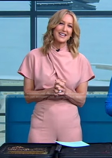 Lara's pink crossover neck jumpsuit on Good Morning America