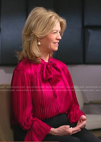 Laurie Luhn's raspberry striped tie neck blouse on Today