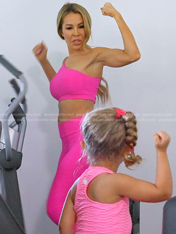 Lisa's pink one shoulder top and Leggings on The Real Housewives of Miami