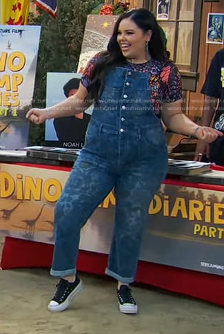 Lou's blue floral denim overalls on Bunkd