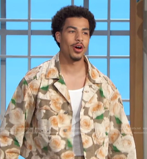 Marcus Scribner's floral denim jacket and pants on The Talk