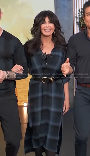 Marie Osmond’s navy plaid shirtdress on Access Hollywood