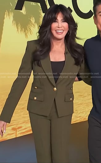 Marie Osmond's green blazer and pants on Access Hollywood