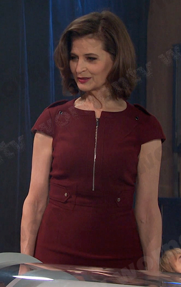 Megan Hathaway's burgundy half-zip dress on Days of our Lives