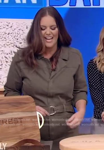 Monica Mangin's green utility jumpsuit on Live with Kelly and Ryan