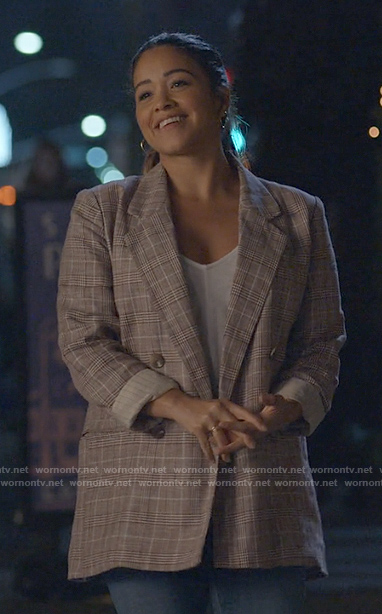 Nell's plaid blazer on Not Dead Yet