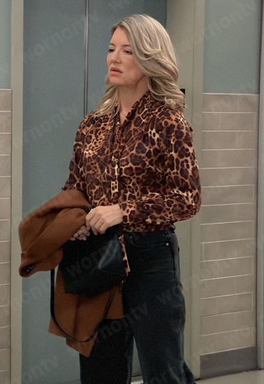 Nina's leopard print tie neck blouse on General Hospital