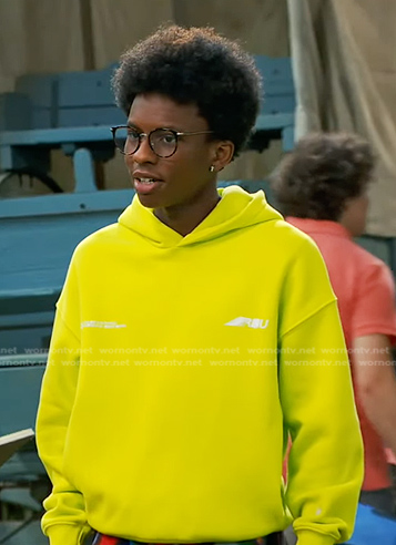 Noah's neon yellow hoodie and pants on Bunkd