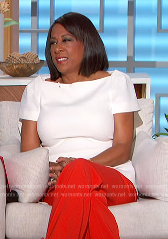 Pat Harvey's white peplum top on The Talk