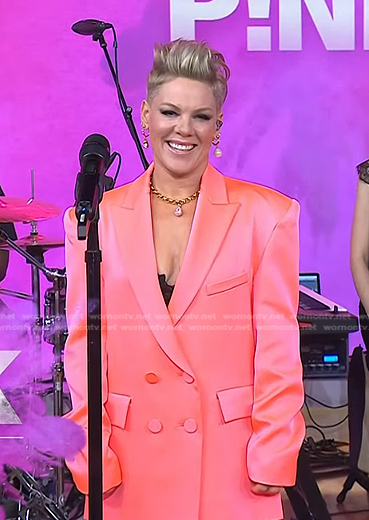 Pink's coral oversized blazer on Today