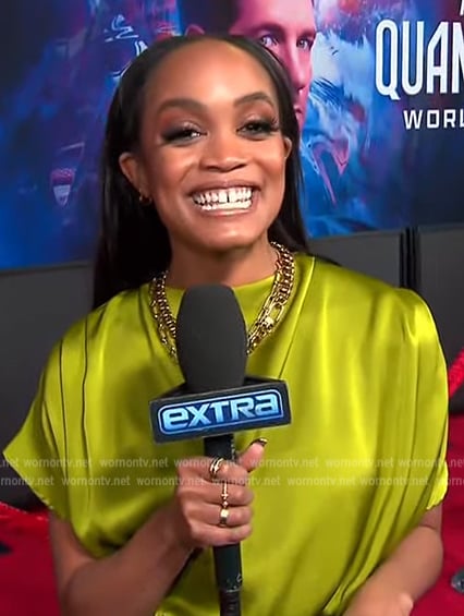 Rachel's lime green satin top on Extra