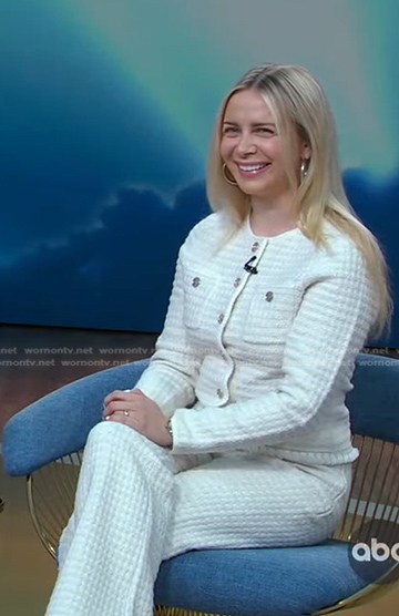 Raquelle Stevens's white tweed jacket and pants on Good Morning America