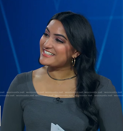 Reena Roy's grey ribbed knit dress on Good Morning America