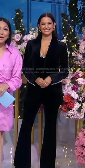 Rocsi Diaz's black embellished velvet suit on Good Morning America