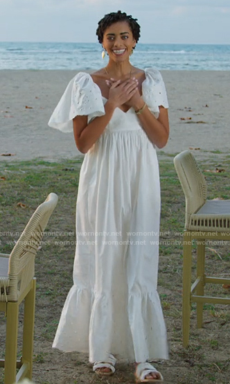 Ruby's white eyelet maxi dress on Fantasy Island