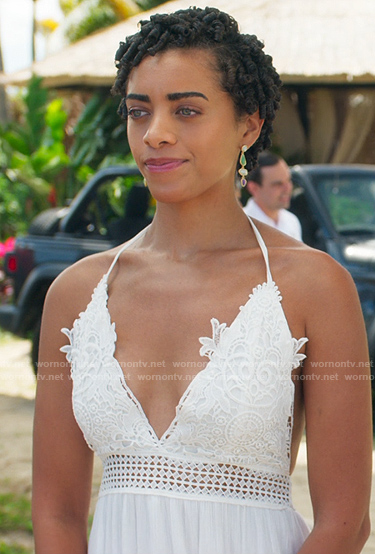 Ruby's white lace halter dress on Fantasy Island