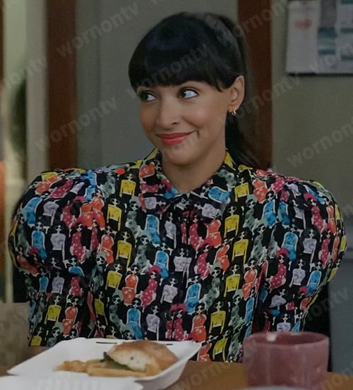 Sam's lady print puff sleeve blouse on Not Dead Yet