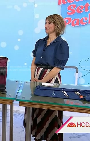 Samantha Brown's puff sleeve denim top and chevron skirt on Today