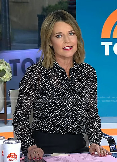 Savannah's black dotted ruffle blouse on Today