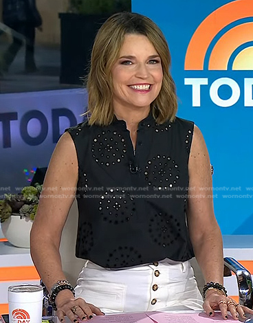 Savannah's black eyelet sleeveless top on Today