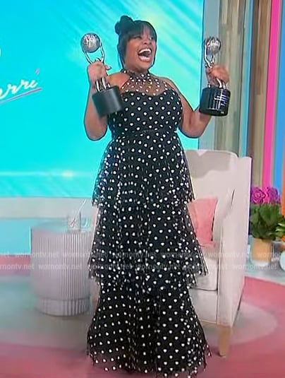 Sherri's black heart print maxi dress on Sherri