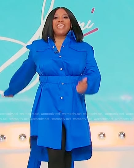 Sherri's blue satin shirtdress on Sherri