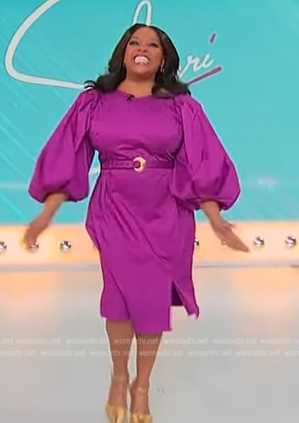 Sherri's purple puff sleeve dress on Sherri