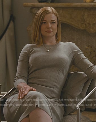 Shiv's gray long sleeve midi dress on Succession