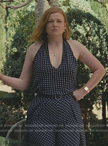 Shiv's printed halter top and pants on Succession