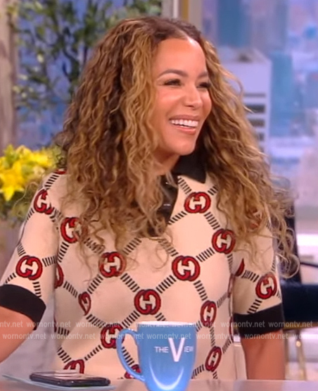 Sunny's beige monogram knit mini dress on The View