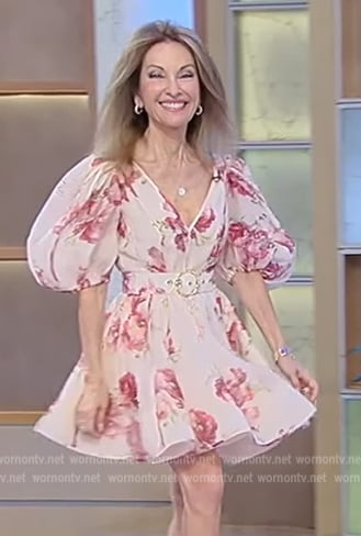 Susan Lucci's pink floral belted mini dress on Tamron Hall Show