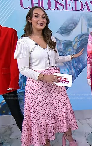 Sydney's white puff sleeve top and pink floral skirt on Today