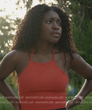 Tasha's red ribbed crop top on National Treasure: Edge of History