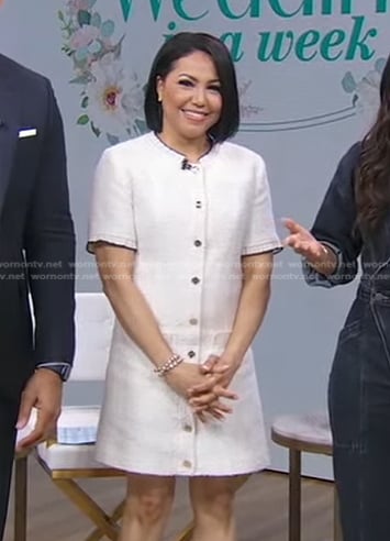 Stephanie's white button down tweed dress on Good Morning America