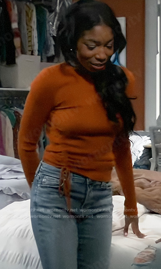 Trina's orange ruched side sweater on General Hospital