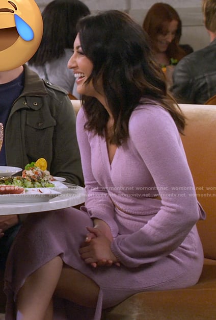 Valentina's lilac wrap sweater and skirt set on How I Met Your Father