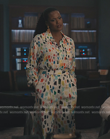 Viv's white multicolored marker print top and pants on Bel-Air