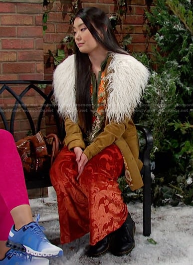 Wendy's camel fur collar jacket on Days of our Lives