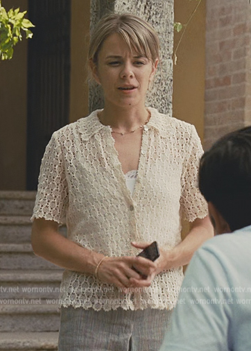 White lace button down shirt on Succession
