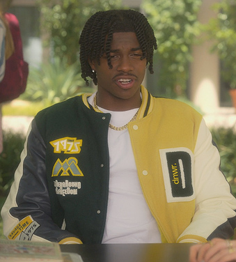 Zeke's green patch bomber jacket on Grown-ish