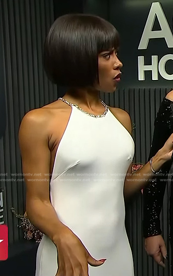 Zuri's white embellished halter dress on Access Hollywood