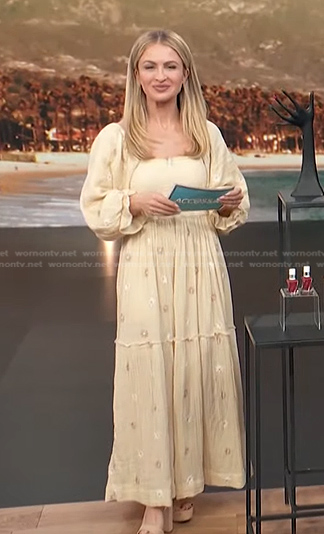 Maria Provenzano's beige floral dress on Access Hollywood