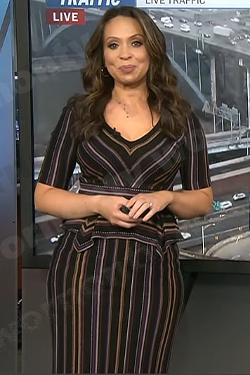 Adelle's black striped peplum dress on Today