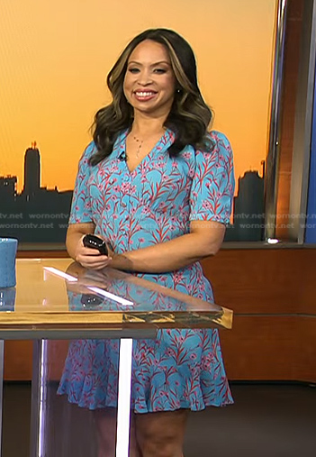 Adelle's blue floral v-neck dress on Today