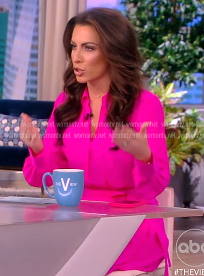 Alyssa's pink tie waist shirtdress on The View